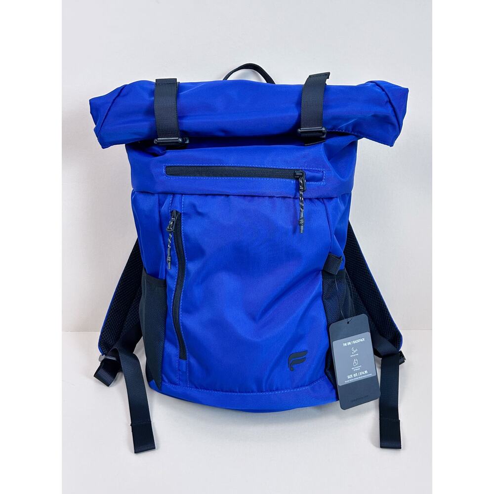Fabletics Roll Top Laptop Sleeve Nylon Reflective Blue The Only Backpack NWT - Picture 2 of 8
